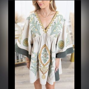 Sunday Up Womens Bernice Dress Embroidered Babydoll Kimono Sleeve Size Small